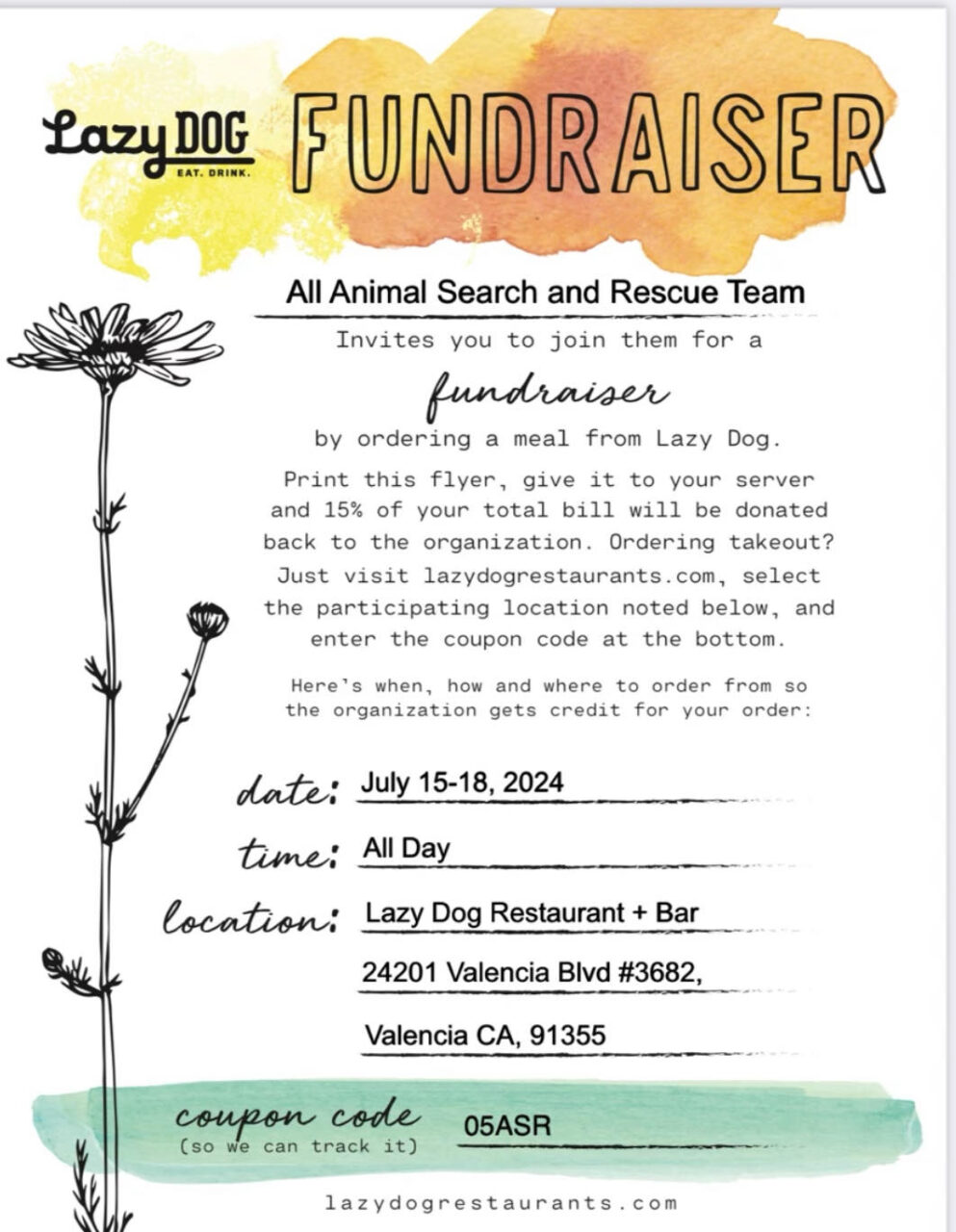 Lazy Dog restaurant fundraiser!